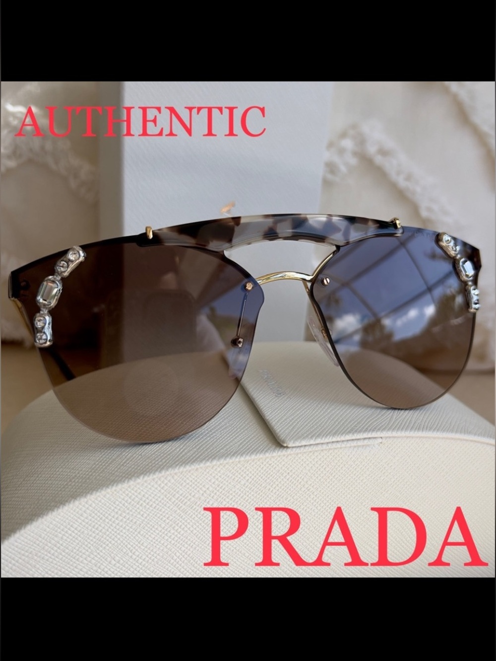 PRADA 53mm top bar Swarovski Crystal embellished sunglasses